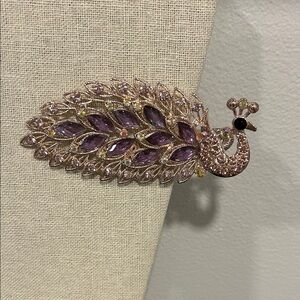 Elegant Purple and Gold Peacock Brooch/Scarf Clip
